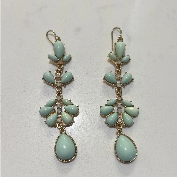 Elegant Gold and Mint Drop Earrings - Picture 2 of 2